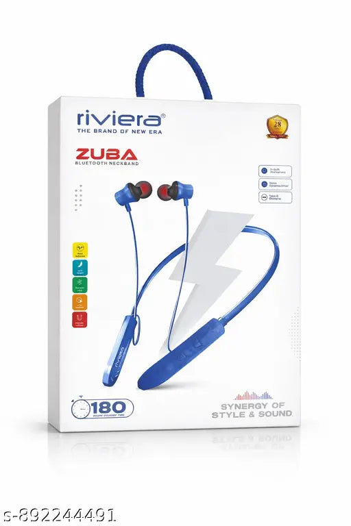 Riviera ZUBA Bluetooth Neckband Wireless Earphones | Type-C Charging | 180H Standby | Noise Reduction