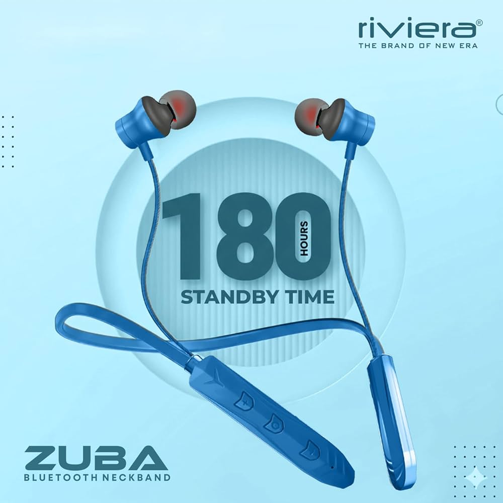 Riviera ZUBA Bluetooth Neckband Wireless Earphones | Type-C Charging | 180H Standby | Noise Reduction